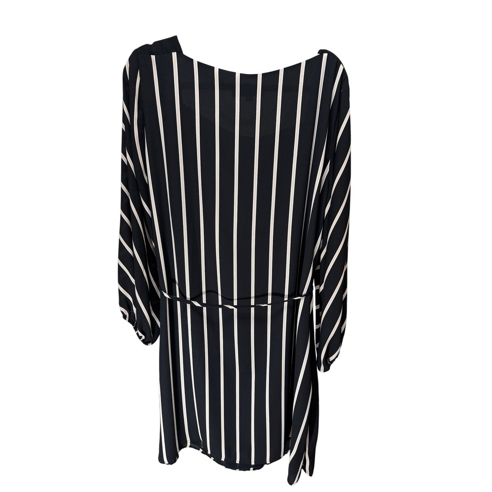 Loft Striped Shift Dress Womens 18 Plus Black Stripe Square Neck Belted Office - Picture 2 of 8